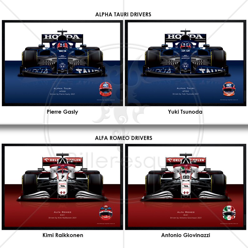Formula 1 2021 Racing Car Drivers Grand Prix F1 Wall Art Etsy