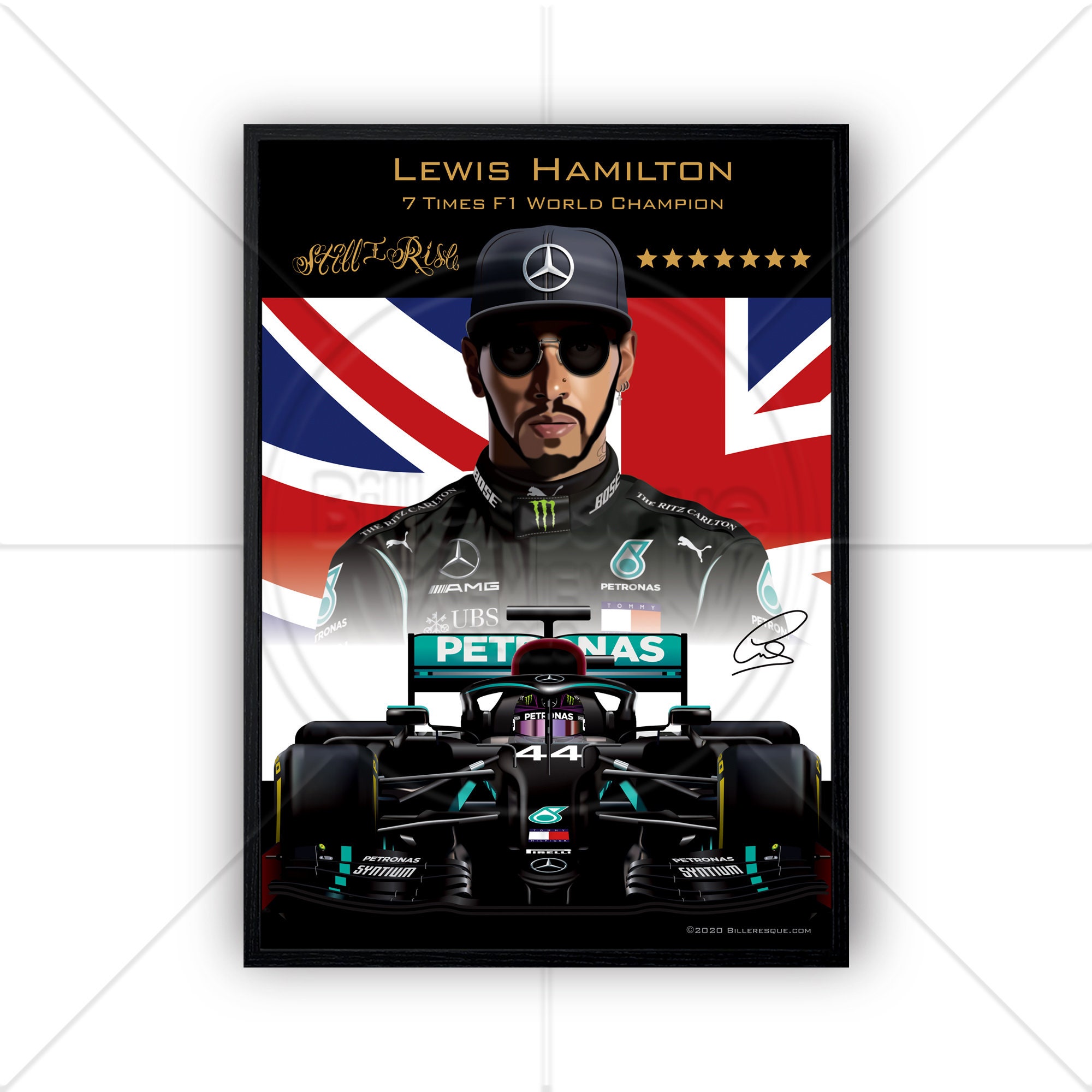 Lewis Hamilton 7 X Formula 1 World Champion 2020 F1 Grand Prix Wall Art  Poster Illustration 