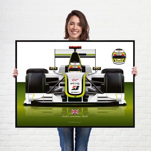 Formula 1 Jenson Button Brawn 2009 Grand Prix Champion Wall Art Poster Illustration