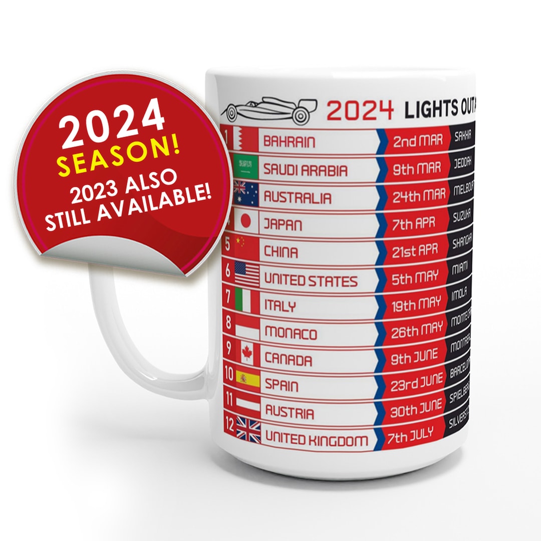 Formula 1 FIXTURES 2024 XL Mug Formula 1 Schedules Calendar 15oz Mug