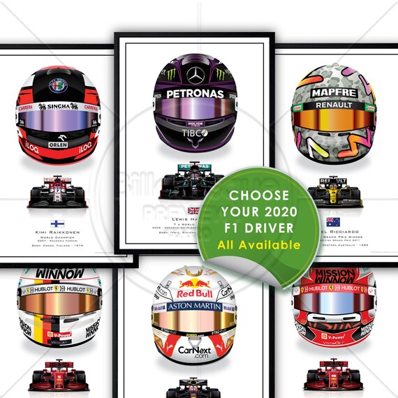 Formula 1 Drivers and Helmets 2020 F1 Grand Prix Wall Art Etsy