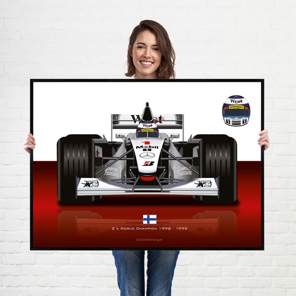 Mika Hakkinen McLaren Formula 1 poster 1999 F1 Grand Prix Champion Wall Art Poster Illustration