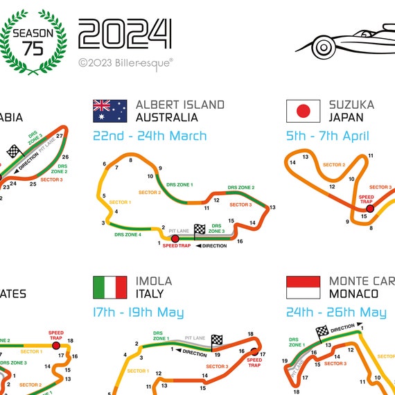 Poster F1 du calendrier mural détaillé de la saison 2024 de Formule 1 -   France