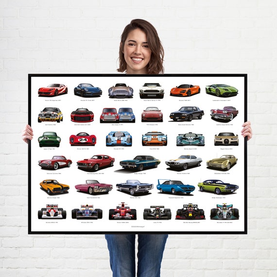 Super Car Collection Print Iconic Cars Through History Wall Art Poster 
