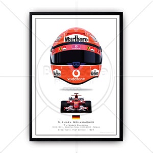 Michael Schumacher's 2004 Racing Helmet Formula 1 - F1 Grand Prix Wall Art Poster Illustration