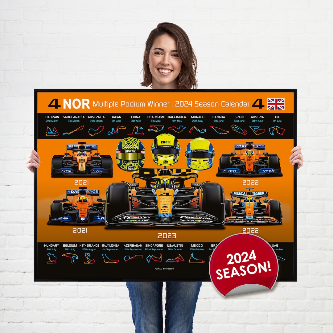 Formula 1 2024 Lando Norris Detailed Season Dates Wall Calendar F1