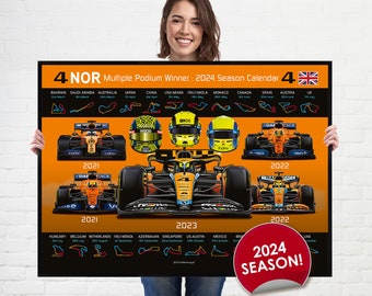 Formula 1 2024 Lando Norris Detailed Season Dates Wall Calendar F1 print