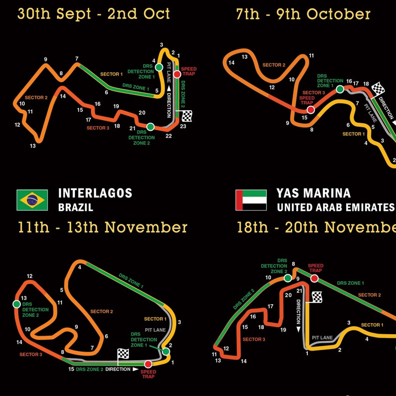 Formula 1 2022 Detailed Wall Calendar F1 Wall Art on Dark or Etsy