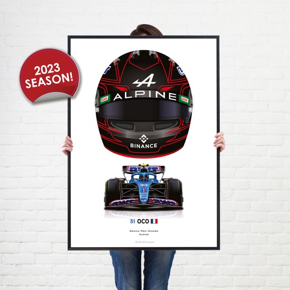 Formula 1 Esteban Ocon 2023 Racing Helmet Alpine F1 Grand Prix Wall Art  Poster Illustration 