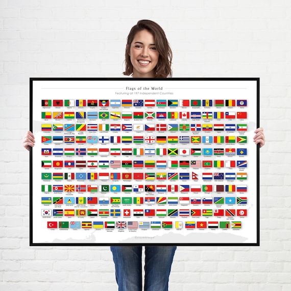 Tableau et carte des drapeaux du monde Illustration d'affiche d'art mural -   France