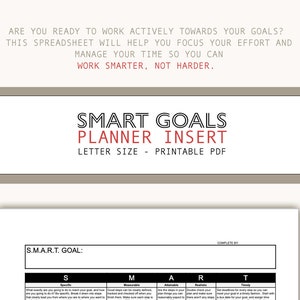 SMART GOALS Planner Insert productivity trackers and checklists, organize, analyze, accomplish your dreams for desk, classroom school image 3