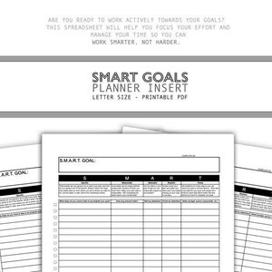 SMART GOALS Planner Insert productivity trackers and checklists, organize, analyze, accomplish your dreams for desk, classroom school image 1
