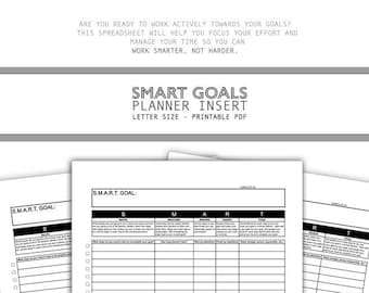 SMART GOALS Planner Insert - productivity trackers and checklists, organize, analyze, accomplish your dreams - for desk, classroom + school