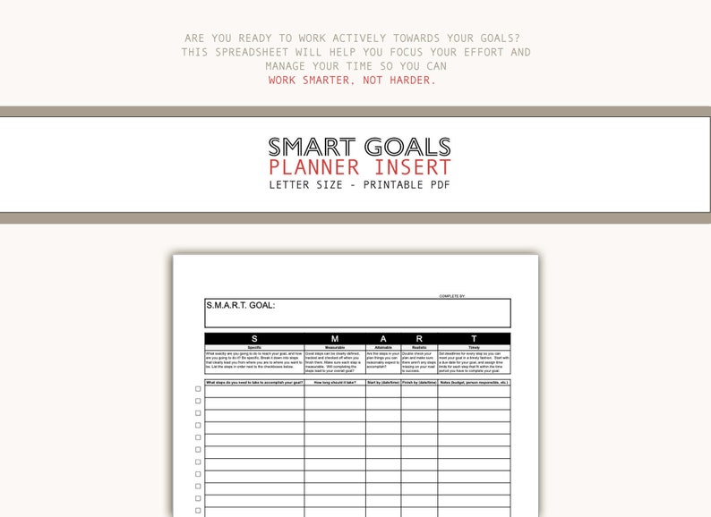 SMART GOALS Planner Insert productivity trackers and checklists, organize, analyze, accomplish your dreams for desk, classroom school image 3