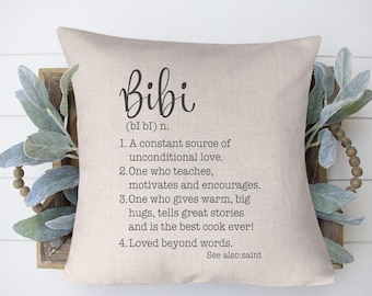 Bibi definition throw pillow | gift for grandma