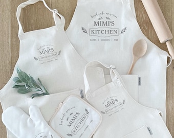 Mimis kitchen collection | farmhouse aprons: personalized family set for adults and children