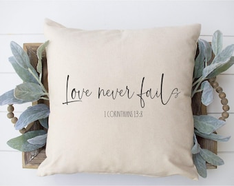 1 corinthians 13:8 pillow | love never fails, wedding gift