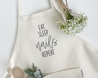 Personalized nail tech apron | faux linen farmhouse style