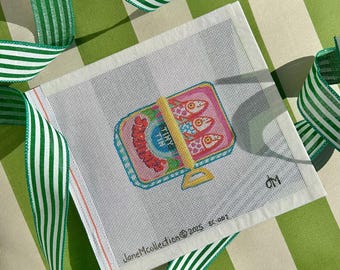 Hand-Painted Sardine Can Needlepoint Canvas: Whimsical Fish Tin