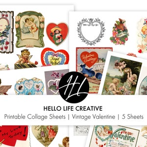 DRUCKBARE COLLAGE BLÄTTER Vintage Valentine romantische Junk Journal Instant Digital Download 5 Seiten