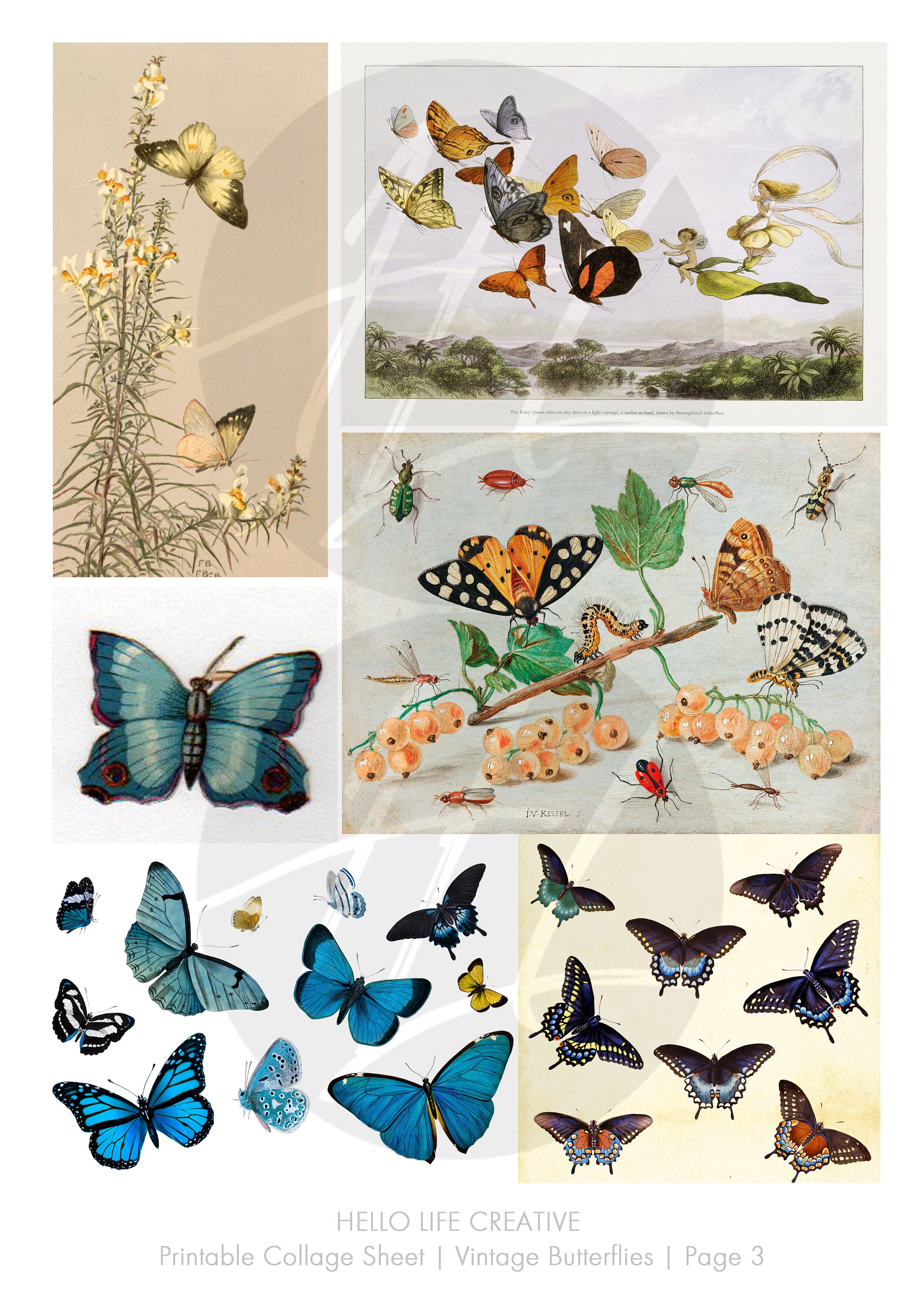 PRINTABLE COLLAGE SHEETS Vintage Butterflies Junk Journal Instant ...