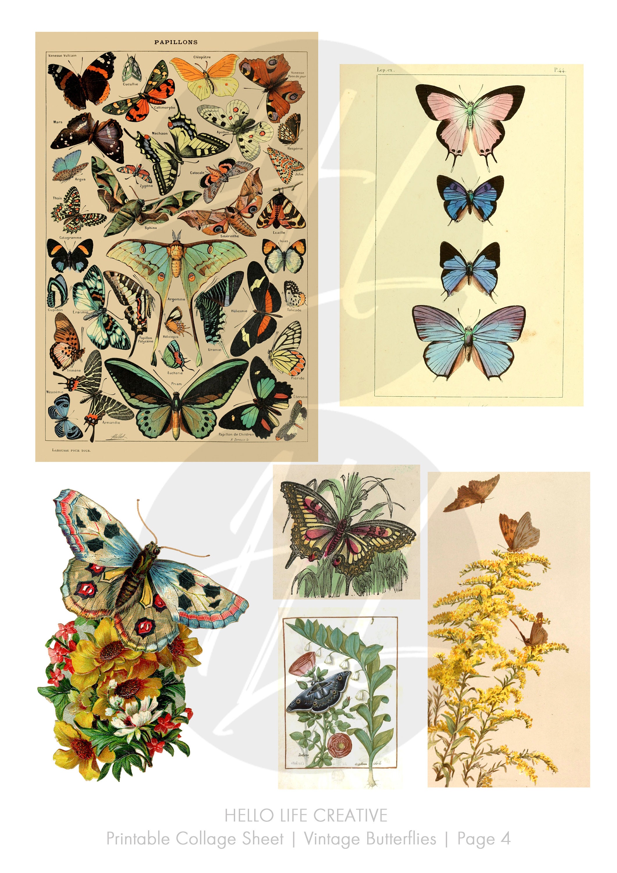 PRINTABLE COLLAGE SHEETS Vintage Butterflies Junk Journal Instant ...