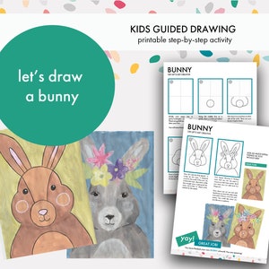 Bunny Kids Activity Stapsgewijze tekenkunstles Instant Digitale Download Paashaas
