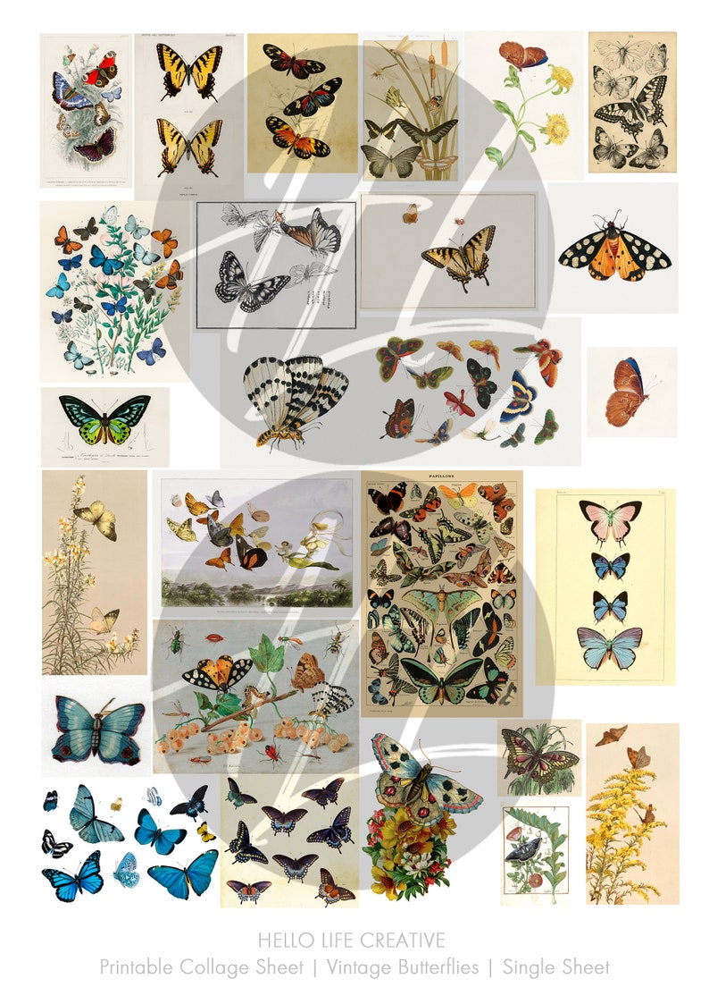 PRINTABLE COLLAGE SHEET Vintage Butterflies Junk Journal Instant ...