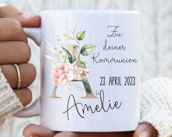 Tasse mit Namen Kommunion personalisiert Monogramm