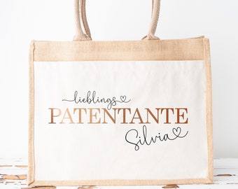 Geschenk personalisierte Tasche aus Jute für Patentante mit Namen Jutetasche