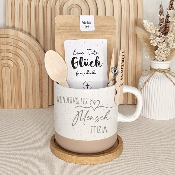 Tasse wundervoller Mensch Herz Geschenkset mit Kaffee Tee Trinkschokolade Geschenk Set