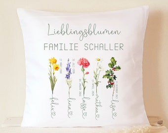 Kissen Familie personalisiert Mama Muttertag Oma Geburtsblumen Monatsblumen Geschenk Geburtstagsblumen Dekokissen