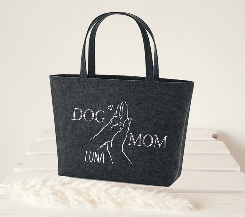 Stofftasche Jutebeutel personalisiert als Geschenk für die Hunde Mama Dog Mom Tote Bag Filztasche