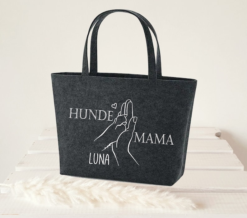 Jutetasche DOG MOM Namen Hund personalisiert Hundepfote Hand Bild 10