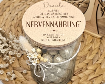 Nervennahrung Geschenk Kollegen, Vorratsglas mit Namen, Geschenk Arbeitskollegin, Geschenkidee Kleinigkeit Kollegin