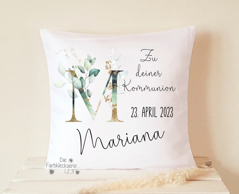 Geschenk zur Konfirmation Kissen personalisiert Monogramm Bild 1