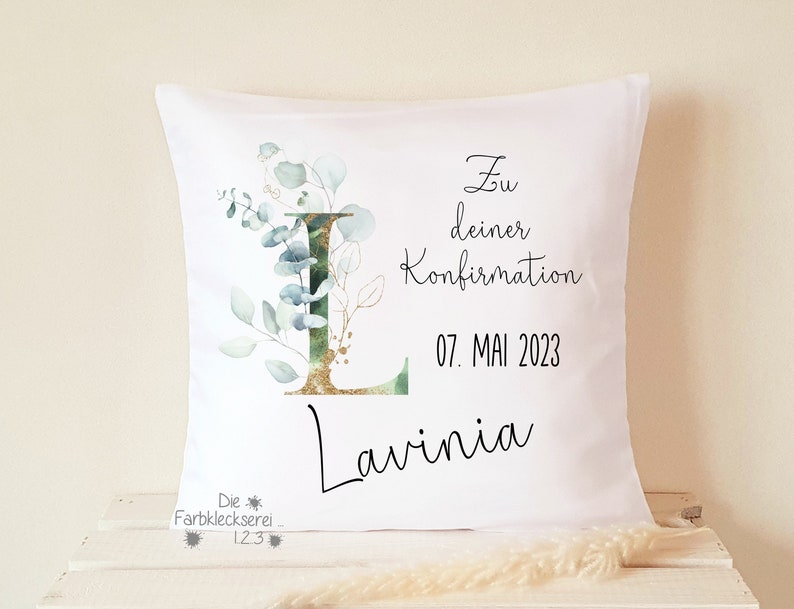 Geschenk zur Konfirmation Kissen personalisiert Monogramm Bild 6