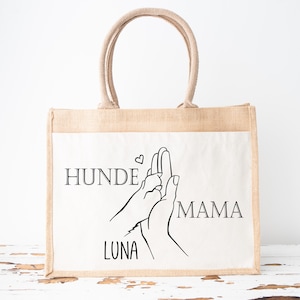 Jutetasche DOG MOM Namen Hund personalisiert Hundepfote Hand Bild 4