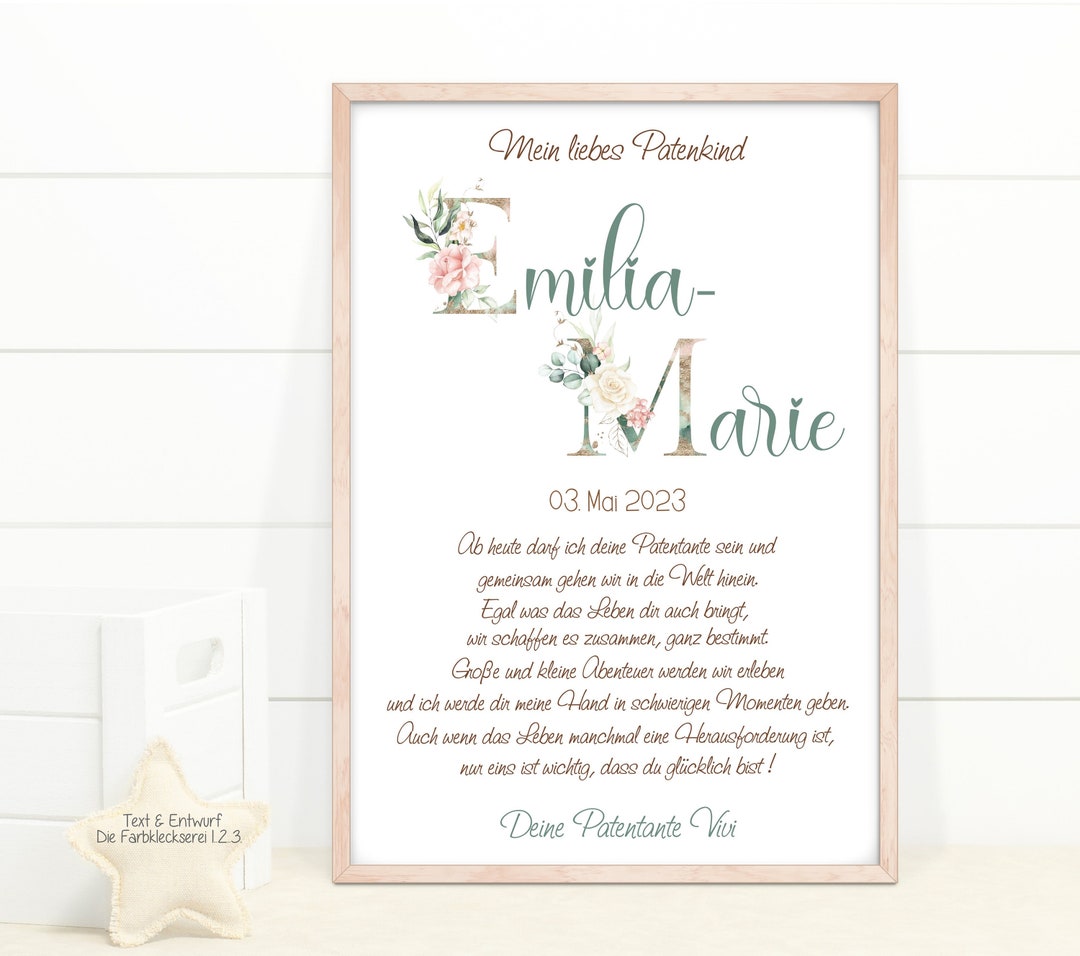 Patenbrief personalisiert Taufbrief für Patenkind als Geschenk Etsy.de