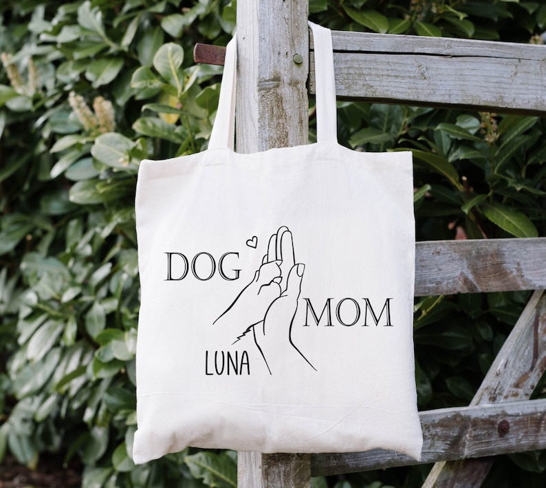 Jutetasche DOG MOM Namen Hund personalisiert Hundepfote Hand Bild 7