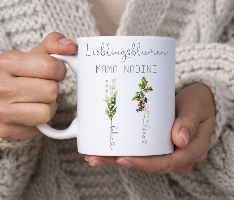 Tasse mit Namen Geburtsblumen, Kaffeetasse Monatsblumen personalisiert Bild 3
