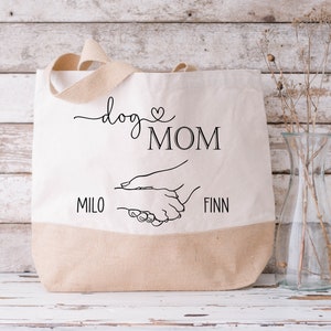 Jutetasche DOG MOM Namen Hund personalisiert Hundepfote Hand Bild 3