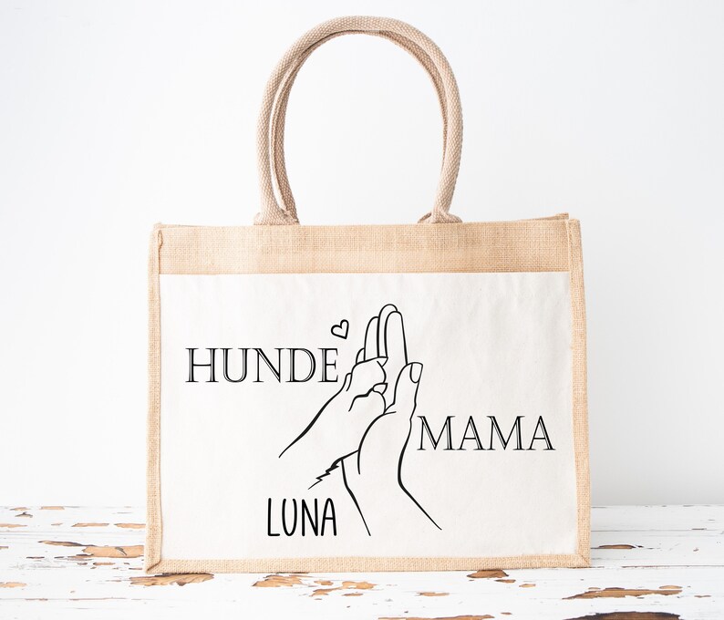 Stofftasche Jutebeutel personalisiert als Geschenk für die Hunde Mama Dog Mom Tote Bag Jutetasche