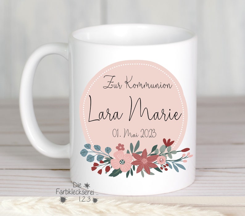 Tasse zur Kommunion Geschenk Blumenkreis