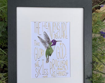 Costa Hummingbird Gold Foil Print “The Works Of His Hands” - Psalm 19:1 Creation Series One / Part 1 of 4