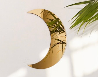 Miroir doré en forme de demi-lune | Miroir de chambre à coucher | Décoration acrylique pour chambre de bébé | Décoration de chambre d'enfant