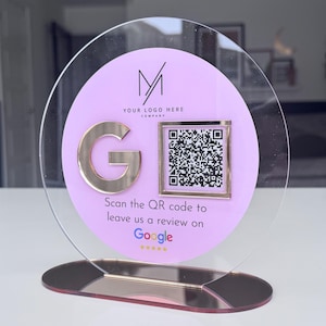 Custom QR Code Business Sign – Acrylic Review Link, Social Media or Tap to Review Display – Salon, Beauty, Shop & Restaurant Signage