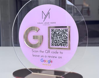 Custom QR Code Business Sign – Acrylic Review Link, Social Media or Tap to Review Display – Salon, Beauty, Shop & Restaurant Signage