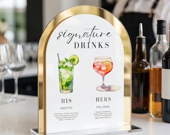 Personalised Signature Drinks Wedding Sign, Acrylic Drinks Menu Sign, His & Hers Cocktail Bar Sign, Custom Wedding Bar Decor
