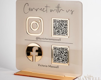Multi QR Code Business Instagram Facebook Social Media Sign | Salon Sign | Beauty Sign | Hairdressers Beautician Sign